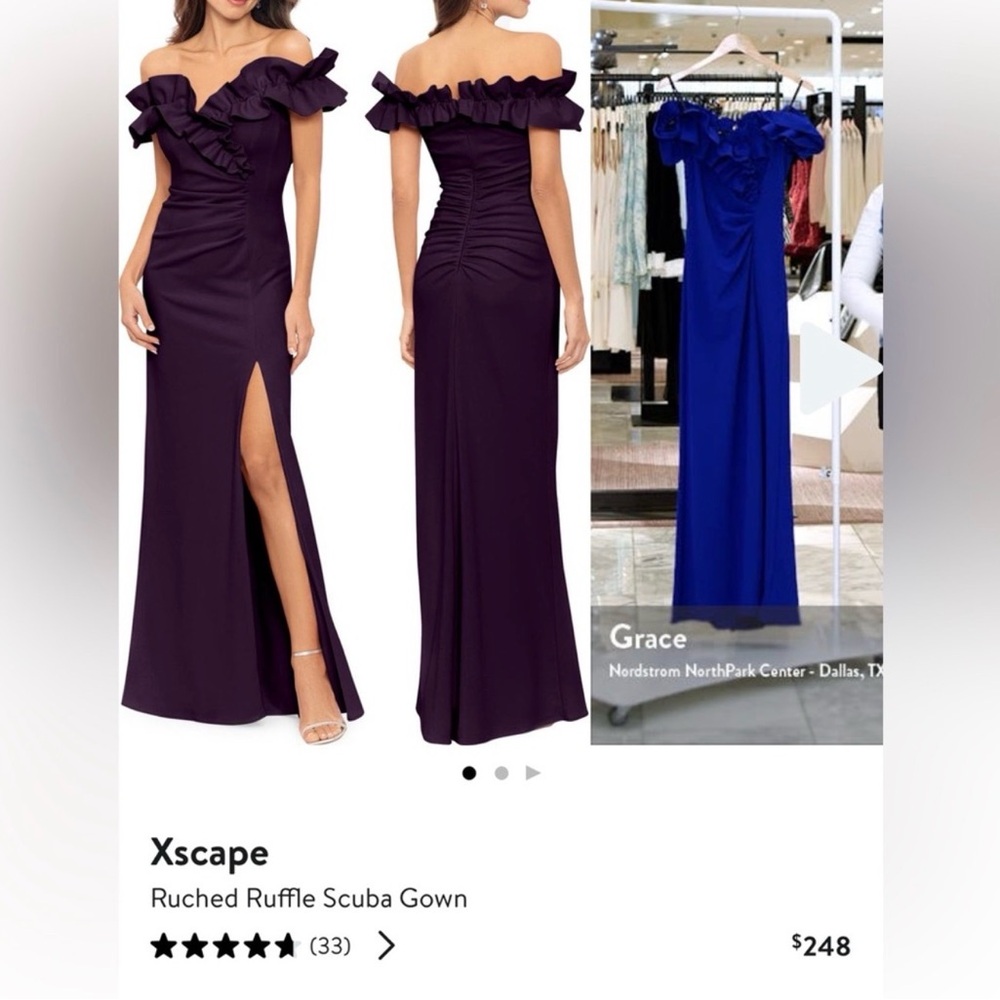 Xscape Off-Shoulder Ruffle Gown - Purple